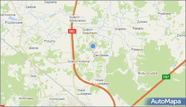 mapa Zakrzewek, Zakrzewek gmina Ostrów Mazowiecka na mapie Targeo